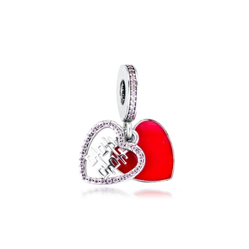 Fandola 925 Sterling Silver Šperky Dvojité Šťastie Srdce Visí Kúzlo Hodí Pandora Náramok Módne Miest pre DIY Tvorby
