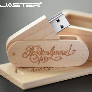 JASTER (zadarmo vlastné logo) Drevené USB 2.0 Flash Drive kl ' úč 8 GB 16 GB 32 GB, 64 GB Rotácia usb+ box memory Stick fotografie