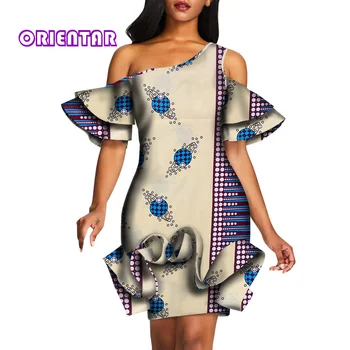 Dashiki Afriky Módy Šaty pre Ženy Africkej Tlače Volánikmi Petal podkolienok Elegantné Šaty Lady Party Bazin Riche WY5294