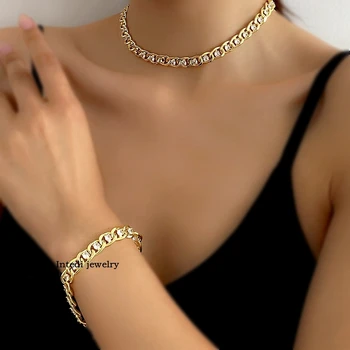 Luxusný Dubaj Zlatá Farba Šperky Sady Pre Ženy Kolo Cubic Zirconia Kameň Náhrdelník Krištáľový Náramok Svadobné Svadobné Šperky Set
