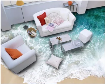 Vlastné nástenné 3d podlahy Pláži vlna podlahové samolepky izba dekor maľovanie pvc samolepiace obrázok 3d nástenné maľby, tapety