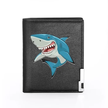 2020 Nový Módny Dizajn Shark Tlač Black Pu Kožené peňaženky Mužov Bifold Kreditnej Karty Držiteľ Krátke Kabelku Muž