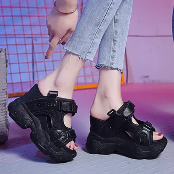 SWYIVY Ženy Sandále Letné Topánky na Platforme Sedges Bytov Priedušná Oka Sandále Open-Toe Zvýšiť Dámy Sandále dámske Topánky