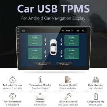 USB Android monitorovanie tlaku v pneumatikách Tlak vzduchu v Pneumatikách Systém Monitorovania pre autorádia DVD auto Prehrávač 4 Pneumatiky vonkajšie / vnútorné Snímače Teploty, Budík