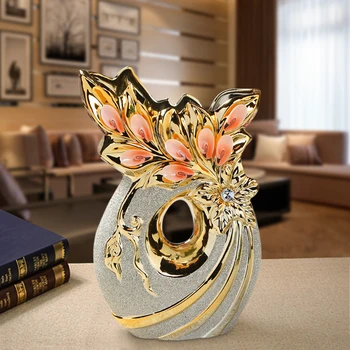 30 cm Luxusné Európe pozlátené Keramická Váza Domova Kreatívny Dizajn Porcelánu Dekoratívne Kvetinové Vázy Pre Svadobné Dekorácie