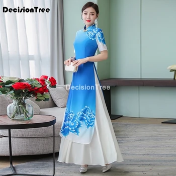 2021 ľudovom štýle vietnam rúcha šifón aodai elegantné šaty stoja golier elegantné tradičné oblečenie kvetinový aodai