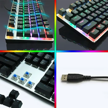Modrá Prepínanie klávesnice a Myši nastaviť Kovov, Mechanické Klávesnice 104 kľúče USB Káblové Herné Klávesnice, Myši ruskej nálepky