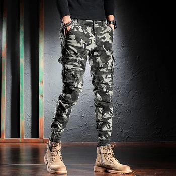 Kórejský Štýl, Módne Mužov Džínsy Loose Fit Multi Vrecká Bežné Cargo Nohavice Hombre Streetwear Kamufláž Hip Hop Joggers Nohavice