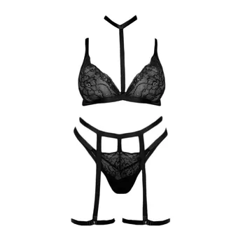 Módne Čierne Ženy Exotické Bielizeň Kvetinová Čipka Podväzok priesvitný set spodnej bielizne sexy Babydoll s Choker Bielizeň Americké Oblečenie Mujer
