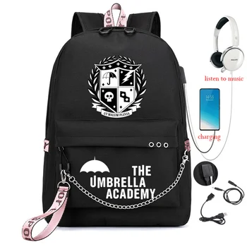 The Umbrella academy Usb Batoh Škola Taška na Notebook Batoh Ženy Muži Backbag Cestovné Daypacks Reťazca Voľný čas Batoh Mochilas