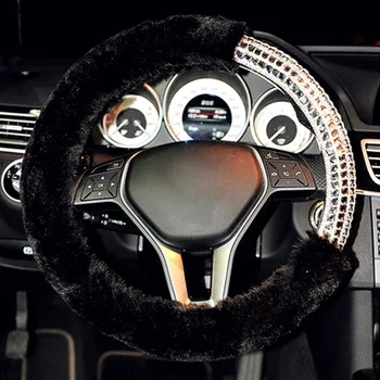 Zimné Plyšové Kožušiny Volante Vozidla Kryty Auto Styling Crystal Drahokamu Riadenia-Kolesá Kryt pre Ženy, Dievča, Auto Príslušenstvo