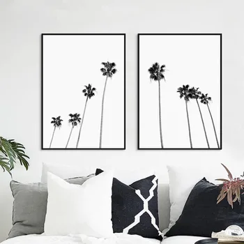 Krásny Domov Biela Čierna Kokosové Palmy Vytlačené Plátno, Maľovanie Na Steny V Obývacej Izbe Umenie Obrázky Č Rámy
