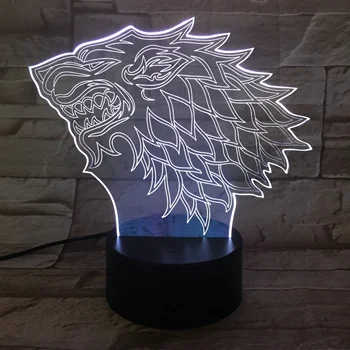 3D-811 Dom Stark Vlk Pieseň Ľadu a Ohňa 7/16 Farby Chang 3D LED Nočné Svetlo Spánku Spálňa Decor Lampa Muž Chlapci Darček