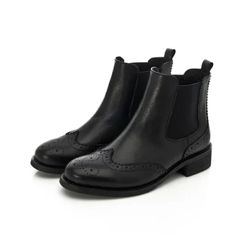 Kórejský dizajn chelsea topánky pre ženy bežné prízvukom topánky pravej kože boot black bullock členok botas de mujer botines sapato