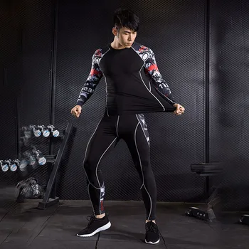 Muži MMA KOMPRESIE VYHOVOVALI fitness tepláky oblečenie značky 3D vytlačené crossfit T-Shirt legíny 2pc nastavenie tepelnej spodná bielizeň 4XL