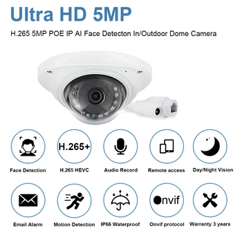 Sony IMX335 ONVIF IP Fotoaparát 5MP anti-Vandal Nepremokavé Vonkajšie Dome Kamery Vnútorné Audio, Vzdialený Prístup Xmeye Cloud H. 265