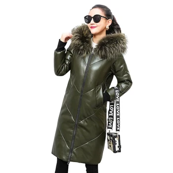 Zimné módne značky big reálne kožušiny golier s kapucňou 90% kačica dole kabát žena reálnom kožené nadrozmerná dlhšie, hrubšie dole parkas wq767