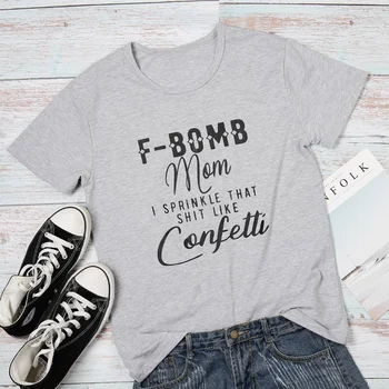 2019 Nové Vrcholy Tee Ženy Bomba Mama confett tlačiť T-shirt Lete O-Neck Tee Tričko Šedej Top Pre Ženy základné lete tees