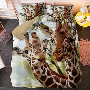 Roztomilý Zvieratá Tiger Sova Žirafa Perinu posteľná bielizeň Nastaviť Pre Deti, Dospelých Bedcloth 2/3ks Kráľovná Kráľ Manželskou Posteľou Sady