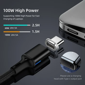 100W Magnetické PD Kábel Typu C, USB C 20V 5A Rýchle Nabíjací Kábel Pre Nový MacBook Pro Huawei Matebook USB-C 1000MB/S Dátový Kábel