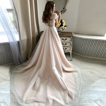 Elegantná Čipka Svadobné Šaty Vestidos de novia 2020 Line Svadobné Šaty tvaru Krátkom Rukáve Nášivka Tylu Svadobné Šaty