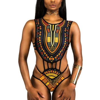 Sexy Ženy, Plavky Etnických Kvetinový Afriky Plavky Vysoký Pás Vytlačené Zakryť Bikini Set Kúpajúcich Plavky, Plážové Oblečenie