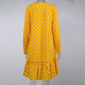 Jeseň Móde Polka Dot Dress Ženy Dlhý Rukáv Prehrabať Dámy Bežné Šaty 2020 Žltá Losse Šaty Pre Ženy, Modré Oblečenie