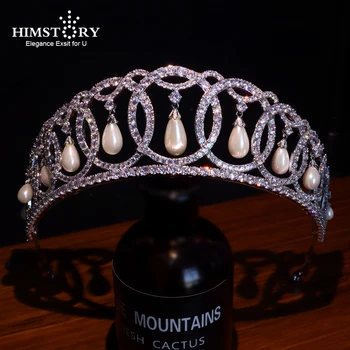 HIMSTORY Luxusné Retro Princezná Tiaras Koruny Sladkovodné Perly hlavový most Svadobné Doplnky do Vlasov Večerné Šaty Vlasy Jewellries