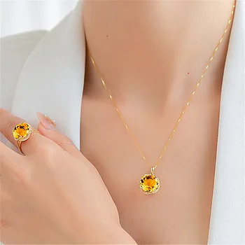MOONROCY Zlatá Farba Crystal Náušnice Krúžok Náhrdelník Šperky Set Yellow Crystal Choker pre Ženy Darček Dropshipping Veľkoobchod