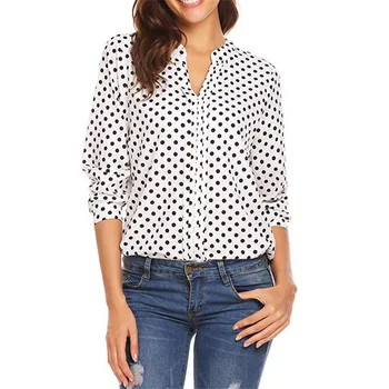 2020 Nové Polka Dot Blúzky Ženy Xxl Oblečenie V-neck Tričko s Dlhým Rukávom Plus Veľkosť Topy Pre Ženy Office, Blúzky