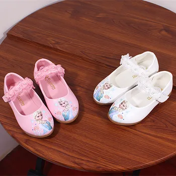 Disney nové dievčatá jednotný topánky cartoon mrazené detí ležérne topánky ružové a biele mrazené malé kožené topánky