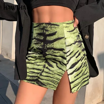 Hawthaw Ženy Lete Tiger Vytlačené Slim Otvoriť Vidlica Split Package Hip Mini Krátke Sukne 2021 Ženské Oblečenie, Streetwear