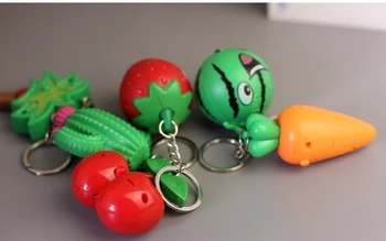 50pcs/veľa Zvuk a LED 3D Ovocia, Zeleniny Mrkva Jahoda Keychain Kokosové Palmy Keyring Melón prívesok Cherry Tlačidlo Krúžky