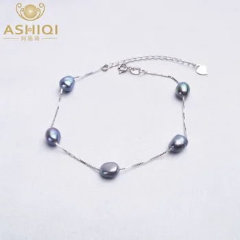 ASHIQI Skutočné 925 Sterling Silver Prírodné Baroková Perla Náramok Móda 6-7mm Sladkovodné perly Šperky Pre Ženy