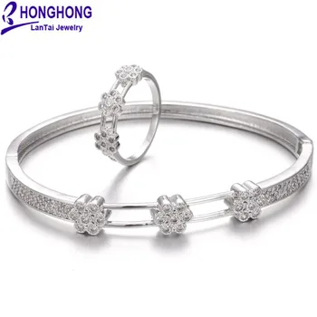 HONGHONG Vysokej Kvality Kaleidoskopu 3A Zirkón Náramok&Prstene Sady pre Ženy Kvet tvar náramky&Prsteň Módne Šperky