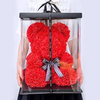 Valentín Darček 40 25 cm Červená Ruža macko Ruže Kvet Umelé Dekorácie Vianočné Darčeky Ženy Valentines Darček