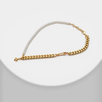 I38 Amorita boutique nepravidelný cross - kvetina náhrdelník s umelé perly
