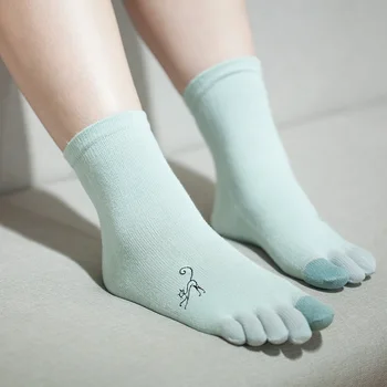 5 Párov Žien Päť Prstov Ponožky Bavlna Farebné Prsty 5 Prsty Roztomilý Študent Ponožky Kórejský Mačka Cartoon Ponožky