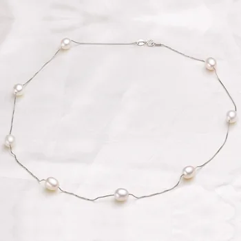45 cm AAAA Prírodné Sladkovodné Perly Retiazky Náhrdelníky Pre Ženy Móda S925 Biela Strieborná Ružová Fialová Skutočnou Perlou Šperky 2020 Nové