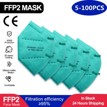FFP2 Mascarillas CE Maska KN95 Maska 5 Vrstiev Masku na Tvár KN95 Filtračný Respirátor, Maska na Tvár cyan Dospelých KN95 filter