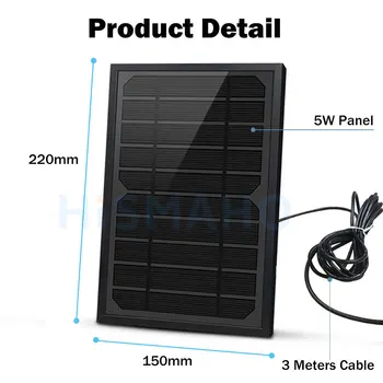 Hismaho 5W Solárny Panel 5V/1A USB Port s 3 Meter Kábel pre Vonkajšie Bezpečnostné IP CCTV Kamery Nabitia Batérie