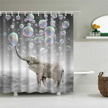 Zvieratá Slon Sprchové Závesy Vzor Kúpeľňa Opony Nastaviť Nordic Polyester Vaňa Obrazovky Nepremokavé S Háčikmi