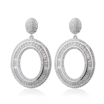 SINZRY hot predaj módne svadobné šperky cubic zirconia oválny dizajn prehnané visieť náušnice žena kreatívne svadobné šperky