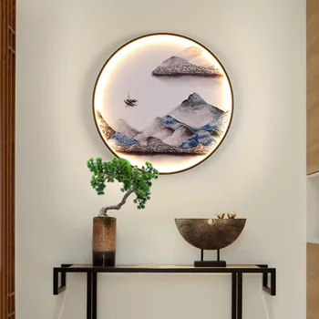 Čínskeho Zen Style Kolo LED Fesco Nástenné Svietidlo Hliníkové Nástenné Lampy Atmosféru krajinomaľbou Obývacia izba Svetla na Pozadí