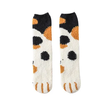 Dámske Ponožky Kawaii Mačka Packa Vzor Hrubé Teplé Coral Fleece Priedušná Dezodorant Spánku Poschodí Vysoké Vianočné Ponožky Roztomilé Ponožky