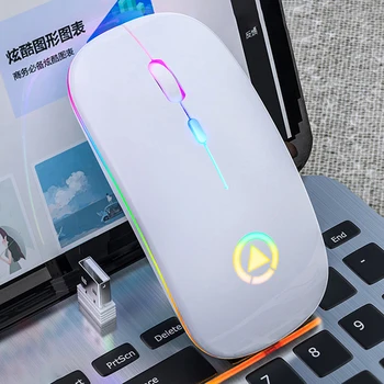 Bezdrôtová nabíjateľná Silent Mouse Farebné LED Podsvietený USB Myši Optická Ergonomic Gaming Mouse Stolový POČÍTAČ Notebook Mouse