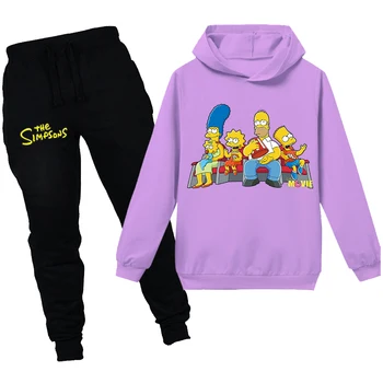 Simpsonovci Deti Hoodies 2 ks Súpravy Chlapčenské Odevy Móda Bežné Deti, Mikiny Vtipné Deti Topy Oblečenie Dievčatá Dlhý Rukáv