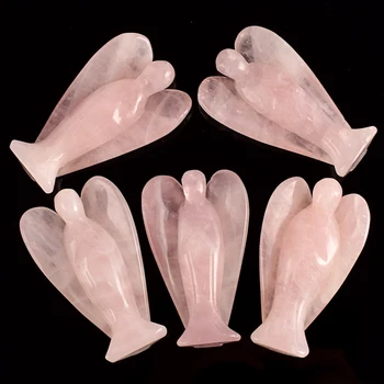 3 palcový Prírodné rose quartz Anjel Figúrky Miniatúr, ručný Mini Zvierat Socha crystal kamenných domov, dekorácie, doplnky