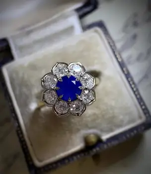 Luxusné Žena Modré Crystal Kamenný Kruh Klasické Zlato Strieborná Farba Snubné Prstene Pre Ženy Vintage Svadobný Kvet Zásnubný Prsteň