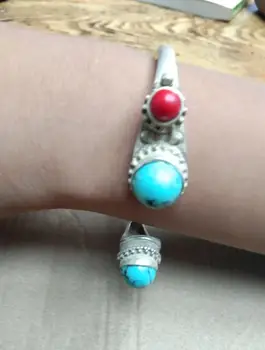 Tibetského Striebra Vykladané Predaj Jadeite Otvoriť Náhrdelník Náramok Nepál Vintage Šperky